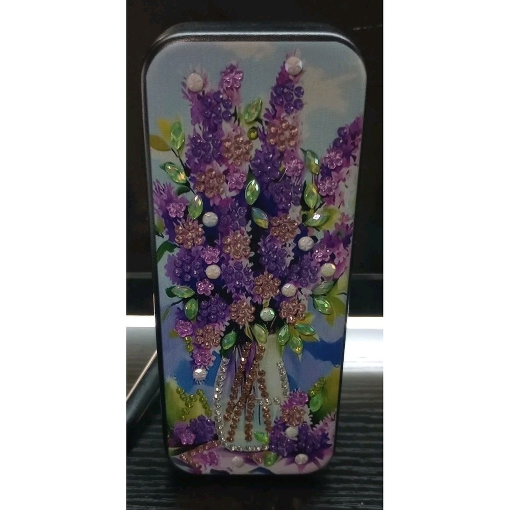 Diamond Painting Eyeglass Case Purple Floral Bling Hard Shell Glasses Holder New